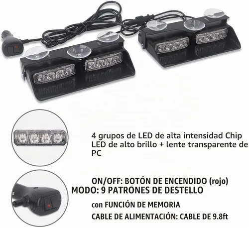 Vista 5 de XRIDONSEN Luces estroboscópicas de emergencia 2 en 1 para tablero e interior de parabrisas, luces parpadeantes de seguridad y advertencia color Ámbar