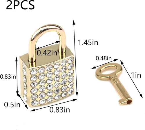 Vista 2 de Candado decorativo cuadrado pequeño de aleación de zinc, 2 piezas, cerradura decorativa brillante con llave para gabinete de equipaje, bolso, joyero