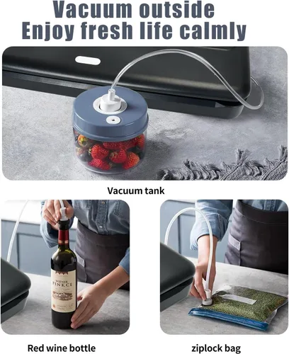 Vista 3 de Máquina selladora al vacío, sellador automático compacto de alimentos con sistema de vacío externo, diseño fácil de limpiar, modos de alimentos
