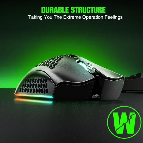 Vista 3 de KM-1 Ratón Gaming, Ratón Inalámbrico Gaming Ratones de Computadora USB con Carcasa de Panal, 6 Botones Programables, 3 DPI Ajustables, Ratón Óptico