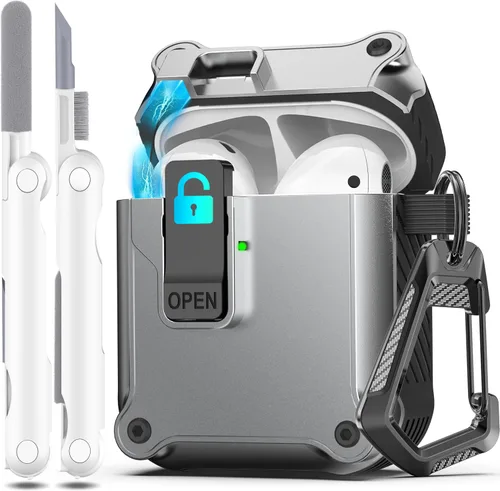 Vista 43 de R-fun Funda de carga compatible con AirPods de 2ª generación 2019, 1ª generación 2016, protección completa contra caídas, tapa desplegable