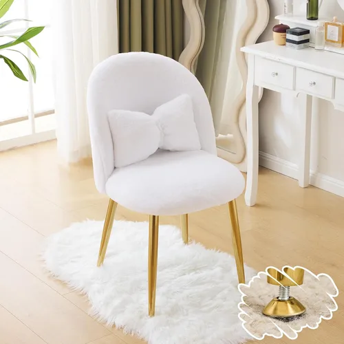Vista 18 de Vingli Silla de Maquillaje de Pétalos con Respaldo, Silla Linda de Escritorio para Niñas Cómoda Sin Ruedas, Silla Moderna de Comedor, Silla