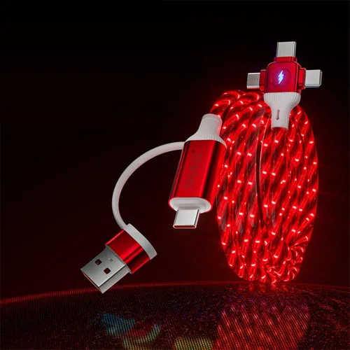 Vista 15 de IHAO Cable de carga multipuerto, 3 combinaciones en un cable USB A a USB C/Micro USB PD, cable de carga rápida iluminado LED que fluye compatible