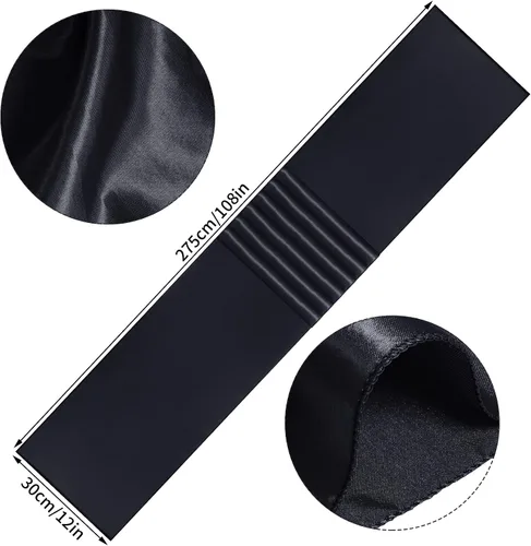 Vista 3 de Paquete de 12 caminos de mesa de satén de 12 x 108 pulgadas de largo para Navidad, fiestas de cumpleaños, banquetes, graduaciones, compromisos Negro