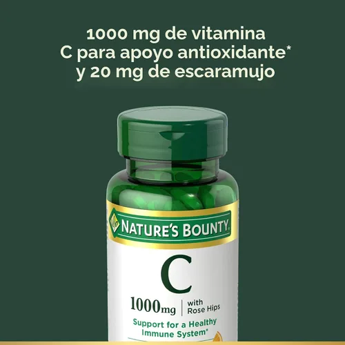 Vista 3 de Nature's Bounty Vitamina C + escaramujos, 1000 mg, apoyo inmunológico, cápsulas recubiertas, 100 unidades.