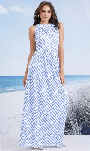 Vista 4 de KOH KOH Vestido largo sexy sin mangas para mujer, formal, con estampado fluido, casual