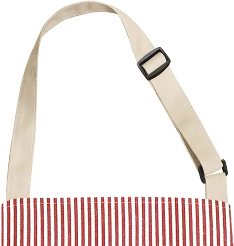 Vista 4 de AFUN Delantal de mezcla de algodón ajustable a rayas con bolsillos para mujeres y hombres (negro/rojo1, 2)