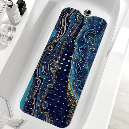 Vista 13 de Alfombrilla de Bañera de Mármol Antideslizante, Negra, Blanca y Dorada, Alfombrilla de Baño Antideslizante para Ducha, Grande, Lavable, con Agujeros