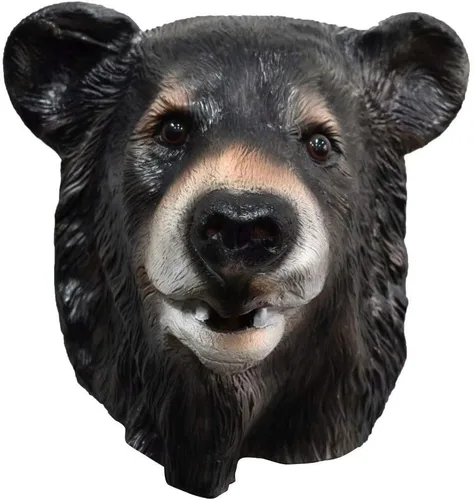 Vista 2 de Máscara realista de látex de oso negro para adultos, disfraz de Halloween, cosplay, fiesta de carnaval, Negro