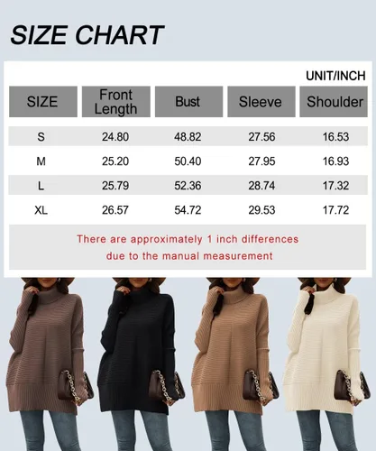 Vista 6 de EFAN Suéter de cuello alto de gran tamaño de moda para mujer, suéter de manga larga de murciélago, suéter de punto acogedor 2023