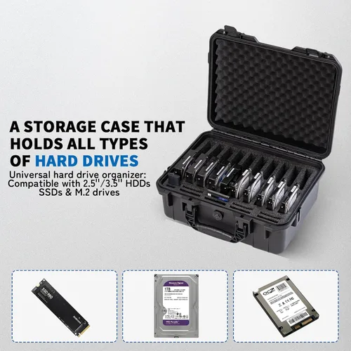 Vista 2 de Caja de disco duro 3.5 pulgadas 20 bahías Multi-protección HDD Caja de almacenamiento maleta con espuma externa de disco duro Estuche de transporte