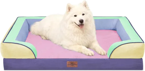 Vista 137 de Comfort Expression - Cama ortopédica para perros medianos, 28 x 19 pulgadas, cama impermeable y de apoyo de espuma con cojines removibles, sofá