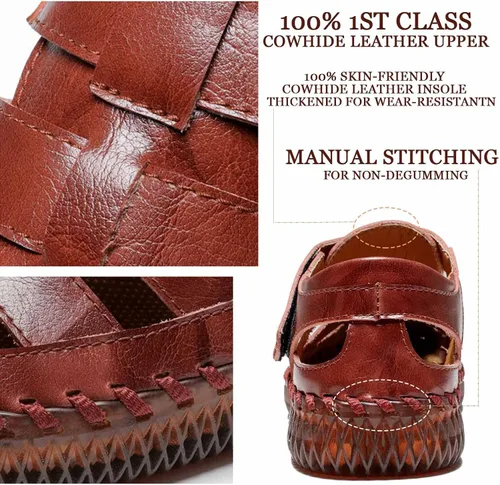 Vista 2 de HESBITEUL Sandalias de cuero para hombre, sandalias de senderismo al aire libre, impermeables, atléticas, deportivas, para pescador, zapatos