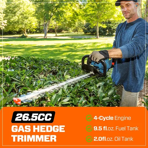 Vista 2 de SENIX 4QL - Cortasetos de gas de 26.5 cc y 4 ciclos de 22 pulgadas, herramienta de jardín para recortar arbustos, arbustos y más, cuchillas de doble