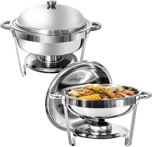 Vista 9 de Plato para bufé, servidores redondos de 6 cuartos de galón y calentadores de alimentos, servidores de rozaduras de acero inoxidable para fiestas