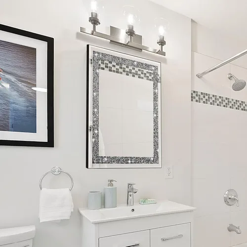 Vista 3 de Ruomeng Espejo de pared rectangular, 16 x 20 pulgadas, diamante de cristal aplastado, baño, entrada y dormitorio