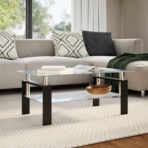 Vista 9 de Mesas de Centro para sala Juego de mesa de comedor negro y transparente de 37.4 x 21.7 x 15.7 pulgadas, vidrio templado, adecuado para dormitorios