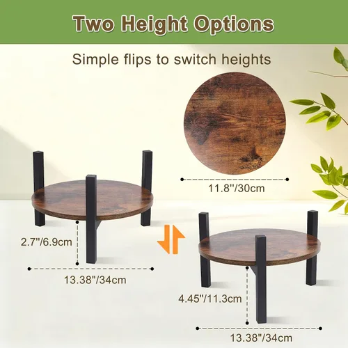 Vista 4 de Vigordream Soporte para plantas de interior, taburete de madera de metal resistente resistente para plantas, soporte de maceta baja y corta