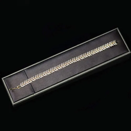 Vista 6 de Jorsnovs Juego de 4 piezas de joyería de boda de Dubai con forma de hojas de circonita cúbica collar de fiesta pulsera aretes colgantes y anillos