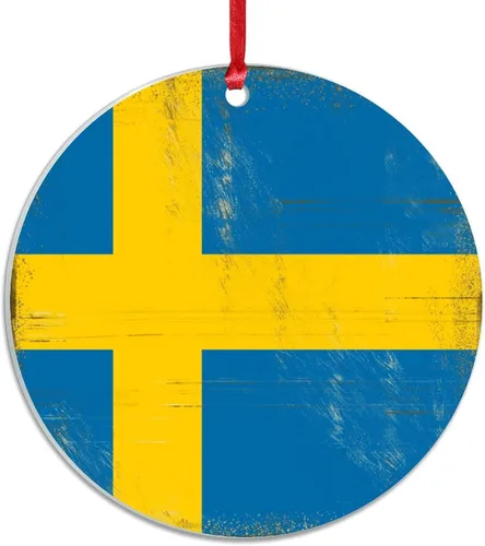 Vista 5 de Adornos de árbol de Navidad con bandera de Suecia, recuerdo de ciudad de país de Suecia, adornos de Navidad personalizados 2022, adornos colgantes