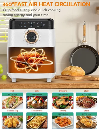 Vista 7 de Freidora de aire, freidora de aire ALLCOOL de 8 cuartos, freidora de aire grande de 1700W con pantalla táctil de 8 en 1, freidoras aptas