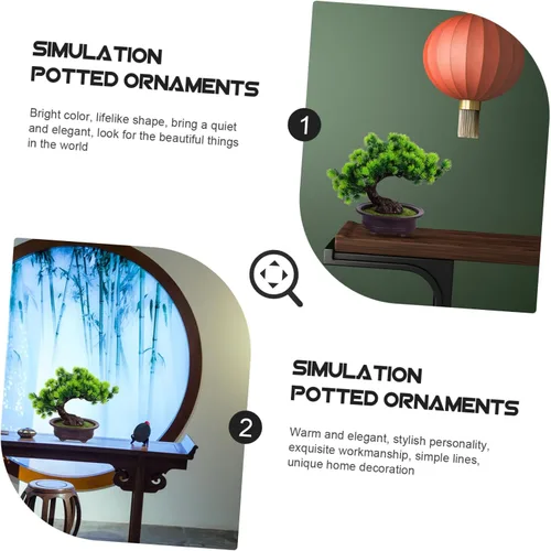 Vista 3 de NOLITOY Decoración de pino en maceta, plantas de plástico para exteriores, decoración de mesa al aire libre, decoración de oficina pequeña, árbol