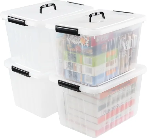 Vista 7 de Bringer - Paquete de 4 cajas de plástico transparente, contenedor de almacenamiento de 18 L con asa top carrying handle, secure latching buckles