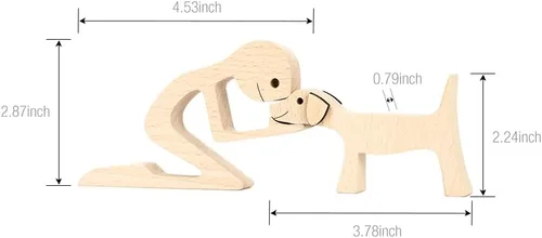 Vista 6 de ISHINE Estatua de madera decorativa de madera para hombre y perro, hecha a mano, tallada, creativa, regalo para la oficina en casa, para hombres