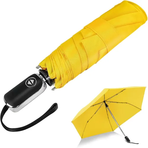 Vista 129 de LEAGERA Paraguas de viaje compacto para bolso, mango plano, impermeable para lluvia ligera