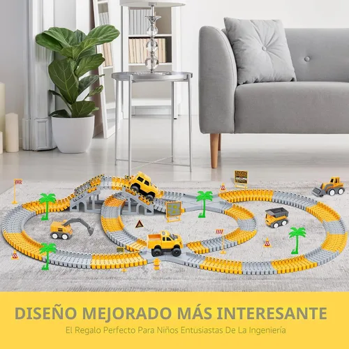 Vista 7 de Juguetes para niños 253 piezas Pista de carreras de construcción para niños de 3, 4, 5, 6, 7, 8 años, 5 piezas de camiones de construcción y coche