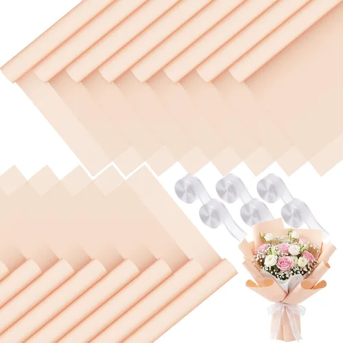Vista 7 de Sabary 120 hojas de papel de regalo de flores, color puro, impermeable, papel de embalaje floral con cinta de 196 pulgadas, suministros de ramo
