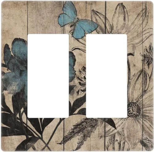 Vista 94 de Mid Century Morden Boho - Placa de pared para interruptor de luz dúplex de 1 banda, placa frontal decorativa eléctrica para receptáculo para baño