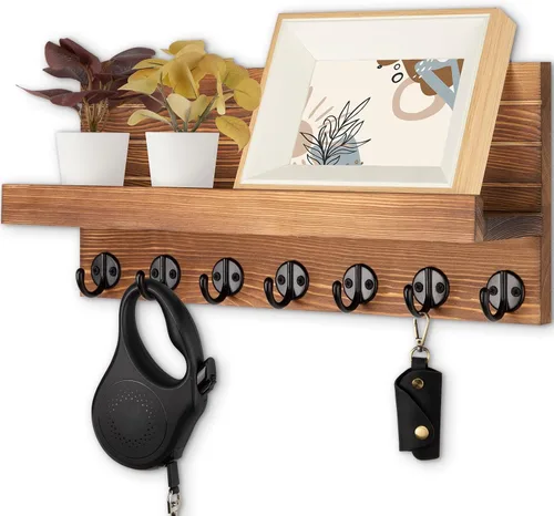 Vista 8 de Lwenki Soporte para llaves de pared, llave de entrada y soporte para correo con 7 ganchos resistentes para lentes de sol, correa de perro, estante