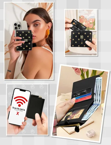 Vista 5 de YINHEXI Cartera para mujer, compacta y pequeña con bloqueo RFID, de cuero PU, plegable, con tarjetero, monedero mini con bolsillo para monedas