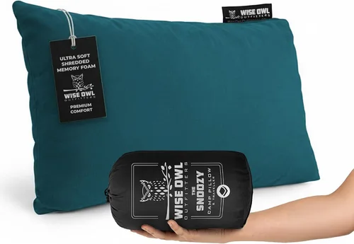 Vista 13 de Wise Owl Outfitters - Almohada de camping - Almohada de viaje de espuma viscoelástica para dormir en avión, senderismo, mochilero y uso al aire Negro