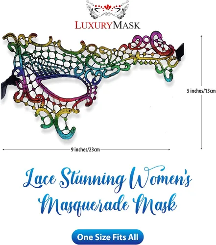 Vista 2 de Lace Masquerade Mask for Women - Venetian Party, Prom, Mardi Gras, Halloween