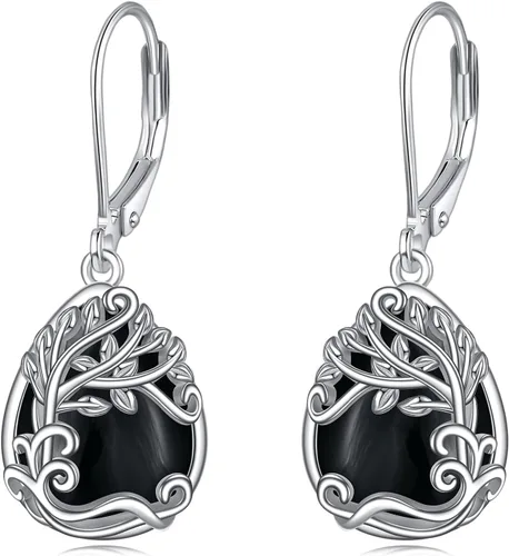 Vista 247 de Aretes colgantes con forma de lágrima de filigrana de piedra lunar de plata de ley 925 con cierre de palanca para mujer, regalos de joyería