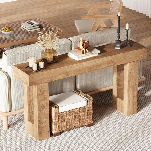 Vista 4 de Mesas consola de 63 pulgadas de largo para entrada, mesa de sofá de madera estrecha detrás del sofá, estilo granja, perfectas para entrada, sala