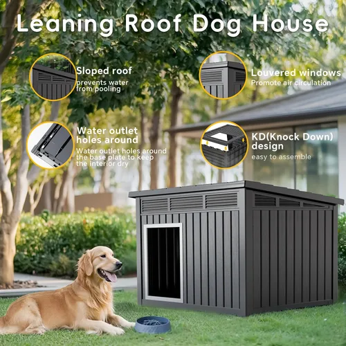 Vista 5 de PatioZen Casa para perros para interiores y exteriores, casa duradera con casa para mascotas resistente a la intemperie para perros pequeños Negro