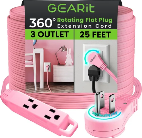 Vista 17 de GEARit Cable de extensión de enchufe plano giratorio de 360° de 3 pies, cable de alimentación de perfil bajo de 3 salidas, ahorro de espacio