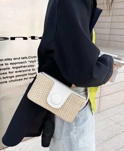 Vista 2 de Bolso Hobo de paja para mujer, bolso cruzado tejido para el hombro, bolso de mano, bolso pequeño para la playa