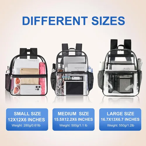 Vista 6 de USPECLARE Clear Backpack for Stadium Approved 12×6×12, Water proof Clear Bag for Stadium Events and Concert Work Sport EventBlack