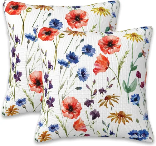 Vista 24 de Fundas de almohada Naqiuli azules florales de 16x16 pulgadas, juego de 2 fundas de almohada decorativas, fundas de cojín para dormitorio, sala