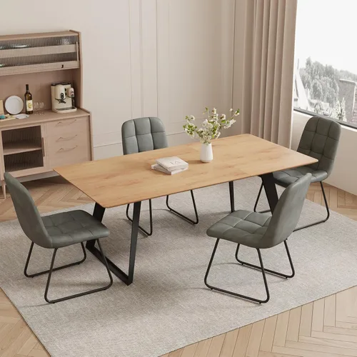 Vista 9 de ZckyCine Mesa de Comedor Moderna de Mediados de Siglo y Sillas para 4 Rectangular de Madera Expandible que Ahorra Espacio Multifuncional Marrón