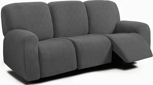 Vista 23 de ULTICOR - Juego de 8 fundas para sofá reclinable de jacquard, fundas elásticas para sofá reclinable para 3 cojines, gruesas, suaves, lavables