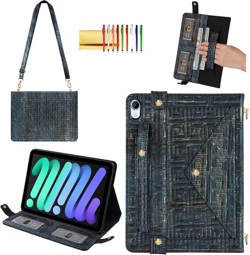 Vista 30 de Funda tipo bolso para iPad mini de 5ª/4ª/3ª/2ª/1ª generación de 7.9 pulgadas, Techcircle funda ligera tipo folio con soporte bandolera con billetera