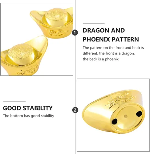 Vista 5 de NUOBESTY Lingote de oro de Feng Shui, lingote de oro Yuan Bao, Lingote de la suerte, Lingote chino de la prosperidad, regalo para atraer riqueza