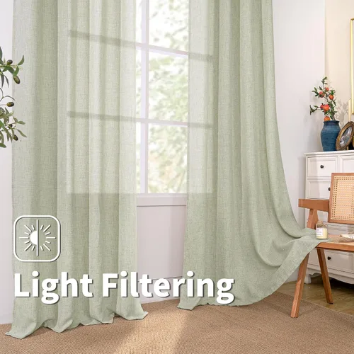 Vista 294 de BGment Cortinas de Lino Beige de 63 Pulgadas de Largo 2 Paneles - Tratamientos para Ventanas con Textura de Arpillera Filtrantes de Luz Cortinas B
