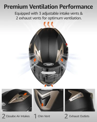 Vista 5 de Motorcycle Modular Full Face Helmet DOT Approved - YEMA Helmet YM-925 Motorbike Casco Moto Moped Street Bike Racing Helmet with Sun Visor for Adult
