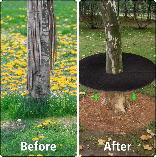 Vista 2 de Anillo de mantillo de árbol no tejido de 20.47 pulgadas, tapete de barrera de malezas reutilizable para árboles, mantillo degradable de árboles